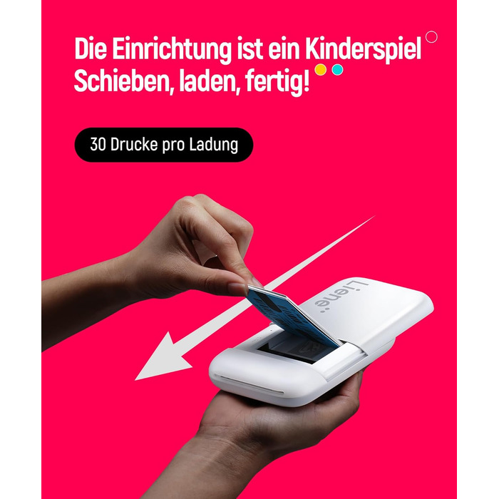 Liene Pearl K100 Міні-фотопринтер для смартфонів, білий. Підтримка Bluetooth 5.0, сумісний з iOS та Android, 5 листів фотопаперу.