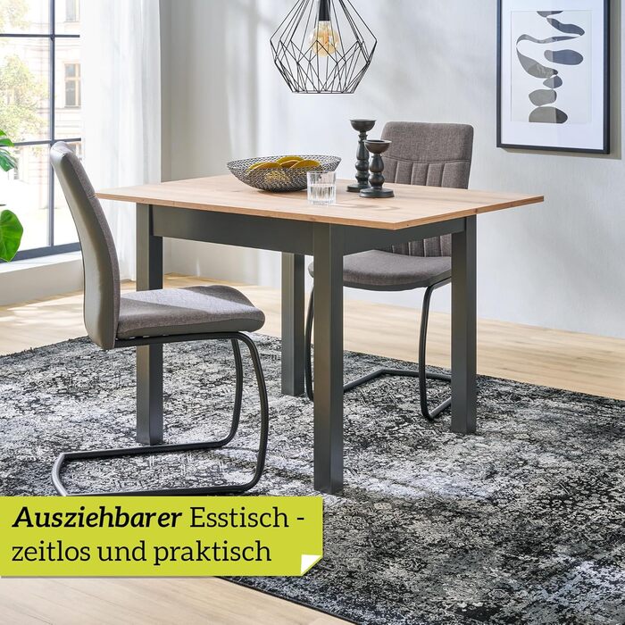 Розсувний обідній стіл Smart 80x80 см, Asteiche, для кухні, розтягується до 120 см, з висувною платформою, на 6 осіб