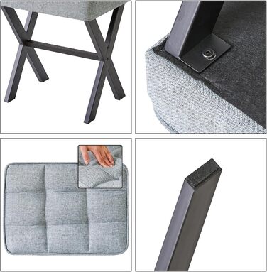 Пуф-табуретка IBUYKE з X-подібними ніжками та підставкою для ніг, тканина льон, сірий блакитний колір, для спальні, вітальні, як приліжкові столики