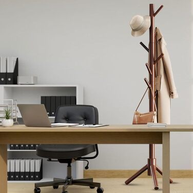 Дерев'яна вішалка для одягу Bayt - 175 см, 8 гачків, регульована висота, коричнева