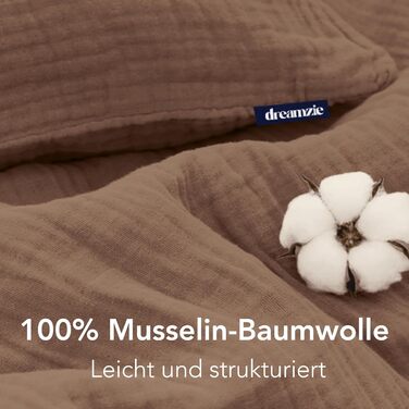 Комплект постільної білизни Dreamzie з мусліну, 135x200 см, 100% бавовна (муслін) – 2 наволочки 80x80 см, 2 наволочки 80x80 см, з блискавкою, сертифікат Oeko-Tex (Мокко, 200x200 см + 2 x 80x80 см)