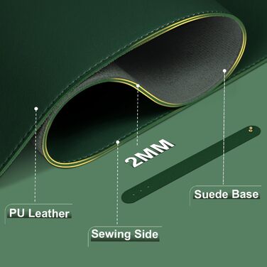 Велика двостороння шкіряна підкладка на стіл 120x60 см — водонепроникний захисний килимок для письма та малювання з замшею, темно-зелений