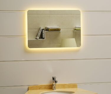 Дзеркало для ванної кімнати Dr. Fleischmann GS084N з LED-підсвічуванням (80x60 см, круглі кути, тепле біле світло)