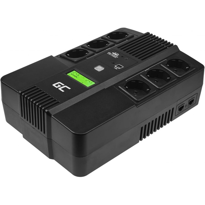 ДБЖ Green Cell 800 ВА (480 Вт) AVR USB/RJ45 6 Schuko виходів РК-екран Компактний