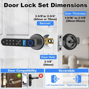 eLinkSmart Замок для дверей з відбитком пальця, RFID-карта, NFC, Smart-ручка, цифровий, без ключа, з клавіатурою, режим приватності для спальні, eSmartLock App, чорний