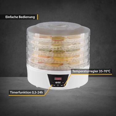 Дегідратор TZS First Austria Дегідратор для фруктів, трав, грибів та м'яса цифровий з таймером і регулятором температури 35-70C 5 полиць, полиці без бісфенолу А, дегідратор з таймером