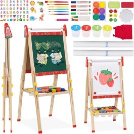 Дитяча мольберт Kinder Staffelei 3 в 1: регульована висота, подвійний бік, з рулоном паперу, 100+ аксесуарів для малювання, для дітей 3-8 років (червоний)
