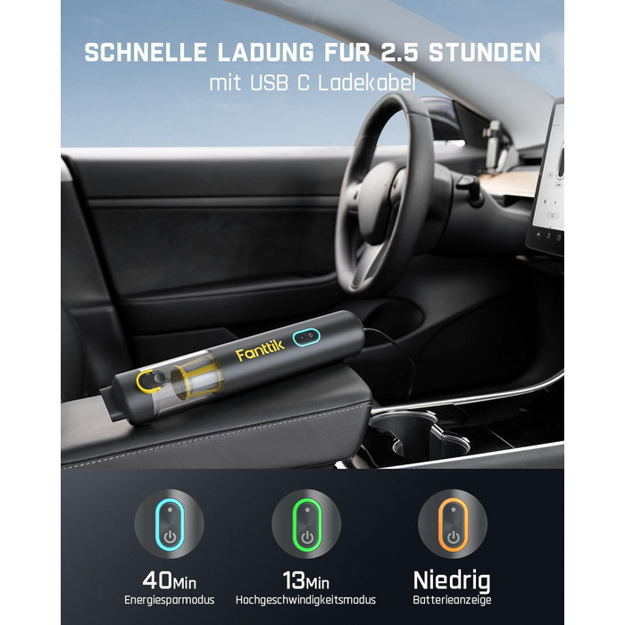 Акумуляторний автомобільний пилотяг Fanttik Slim V8 APEX, портативний ручний міні-пилотяг 4-в-1 RobustClean™, потужність 19000 Па/45 AW, 2 режими всмоктування, для авто, офісу та клавіатур (Сірий)