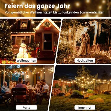 Ланцюжок прикрас для зовнішнього використання, 15м, з 25+2 LED-лампочками G40, тепле біле світло 2700K, IP65, вологостійкий, для саду, тераси, вечірок, чорний