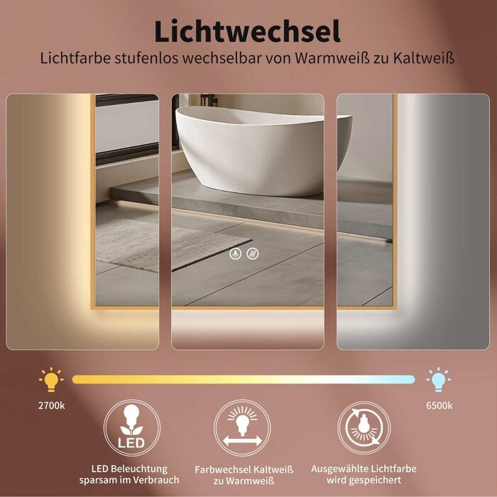 Дзеркало для ванної кімнати LED HOKO Design Turin, овальне, 45x75 см, матовий чорний, з підсвічуванням, сенсорне керування, зміна кольору світла (тепле/холодне/нейтральне), антизапарювання, монтаж HOCH+QUER