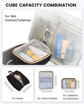 Рюкзак LOVEVOOK для ручної поклажі літака, жіночий водонепроникний рюкзак для подорожей з відділенням для взуття, 17-дюймовий рюкзак для ноутбука, 40L, 45x36x20, ручна поклажа, чорний + бежевий + каштановий