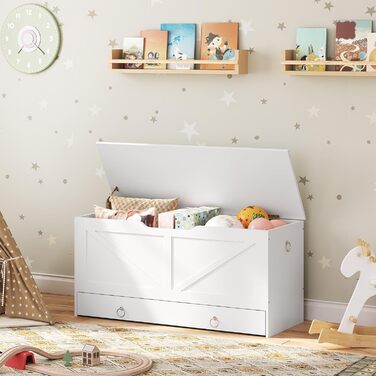 HOOBRO Лавка-сховище з ящиком, дитяча іграшкова скриня, біла, 100 см