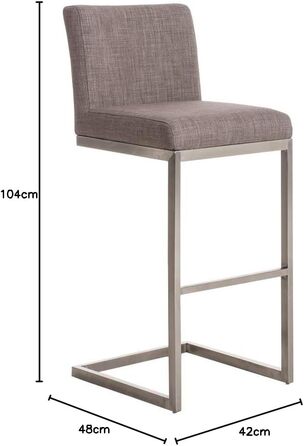 Барний стілець Paros з нержавіючої сталі, оббивка з тканини, з підлокітником та ергономічною підніжкою, сірий
