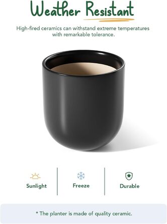 Керамічний горщик для квітів LE TAUCI, 30 см, чорний, з дренажним отвором