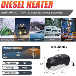 Дизельний опалювач Triclicks 12V 5kW з LCD-дисплеєм та пультом керування для авто, RV, вантажівок та житлових авто