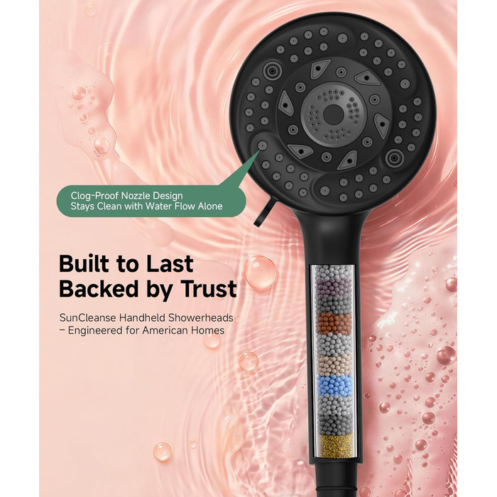 Фільтр для душу SunCleanse з ручним душем, 9 режимів, знімний, для жорсткої води, чорний матовий