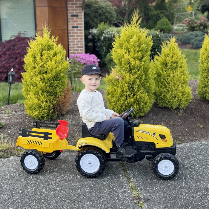Трактор Trettraktor з причепом, інструментами, гудком, для дітей від 3 років, металевий каркас, чорно-жовтий, 133 x 42 x 51 см