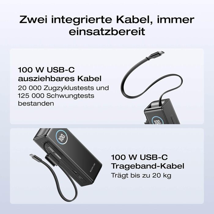 EcoFlow Rapid Powerbank 25000 mAh 170W з вбудованим кабелем, чорний - портативний зарядний пристрій для iPhone, Samsung, MacBook та інших пристроїв