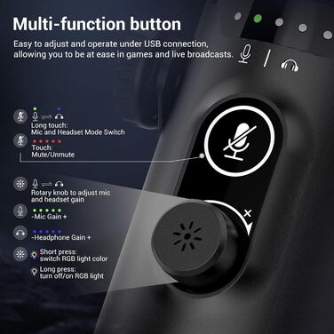 Мікрофон ігровий FDUCE з USB/XLR підключенням, RGB-підсвічуванням та регулюванням Gain для стрімінгу, запису подкастів та ігор (D30+)