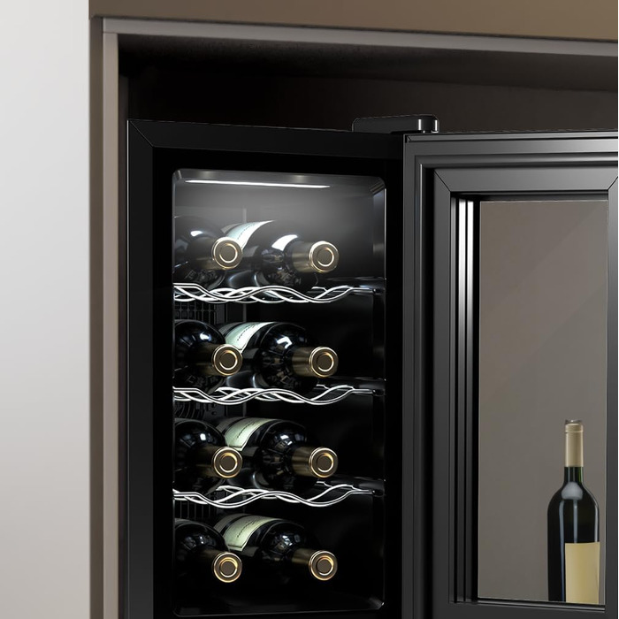 Витримання вина Cecotec Bolero Grandsommelier 830 Coolcrystal: 8 пляшок, термоелектрична охолодження, регулювання температури 8-18°C, сенсорне керування, LED-підсвітка, без шкідливого газу, чорний колір