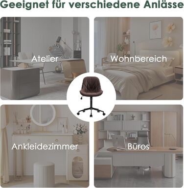 Офісний стілець YOUTASTE з візерунком листя, ергономічний, регульований по висоті, з функцією гойдання, без підлокітників, шкіряний, для дому та офісу (колір: коричневий)