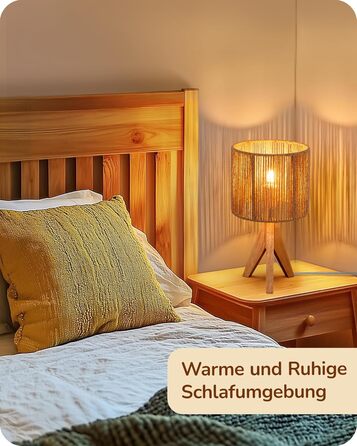 LED настільна лампа EDISHINE з абажуром з ручної роботи та дерев'яною підставкою, тепле світло 2700K, бохо-стиль для спальні, вітальні та готелю, з лампочкою E27 4W, паперовий шнур