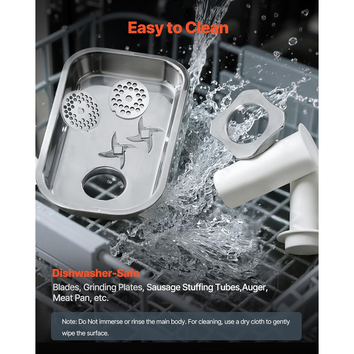 Електрична м'ясоподрібнювач VEVOR, 850 Вт, 3.2 кг/хв, з лезом та диском, для кухні та ресторану