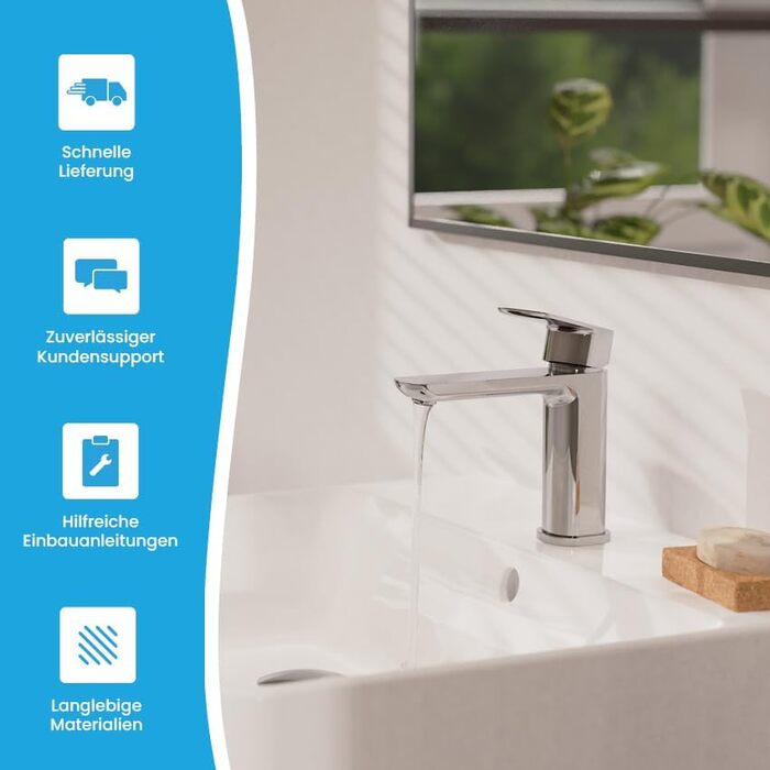 Змішувач для ванної кімнати Bächlein Mizarela, хром, з керамічним картриджем, плоский вилив, комплект для монтажу