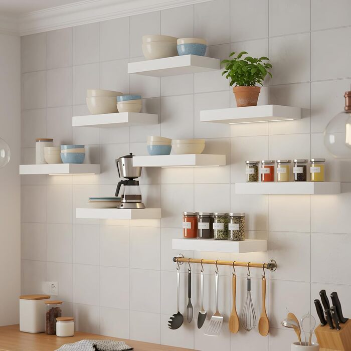 Набір полиць настінних 4 шт. для декору та книг з МДФ, білі 40x14x3 см