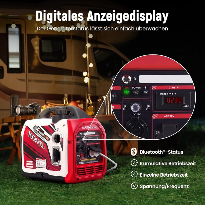 Інверторний генератор maXpeedingrods 2000W: бензиновий, 4-тактний, з USB та 230V, цифровий дисплей, для кемпінгу та подорожей