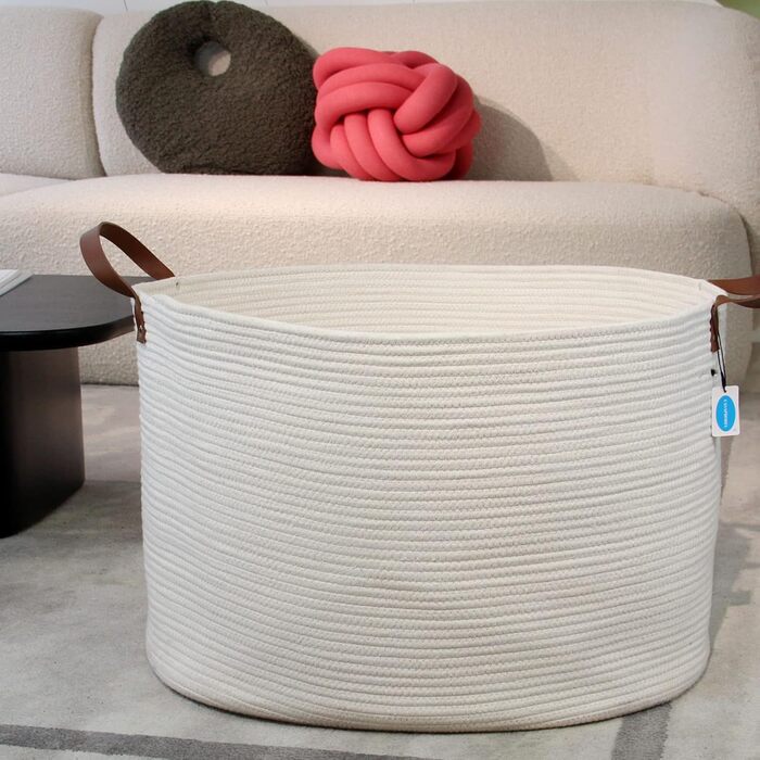 Кошик для дому Casaphoria з бавовняного шнура, XXL, для ковдр, рушників, подушок, бежево-коричневий (55,9 x 55,9 x 35,6 см)