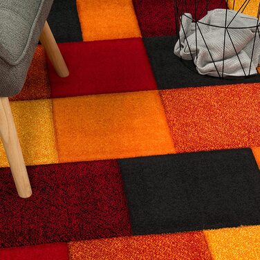 Пако домашній дизайнерський килим в клітку Сучасний ручної роботи контурного крою Червоний Чорний, Розмір (80 х 300 см)