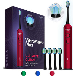 Електрична зубна щітка Wagner Stern VibroWave Plus з 4 насадками, IPX7, червона