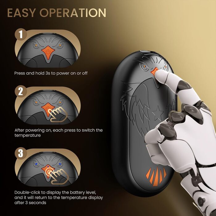Електричні грілки для рук 2 шт. з підзарядкою USB, портативні кишенькові грілки 2-в-1 з 3 режимами нагріву, до 24 годин тепла, багаторазові, для активного відпочинку взимку (чорний, магнітні)