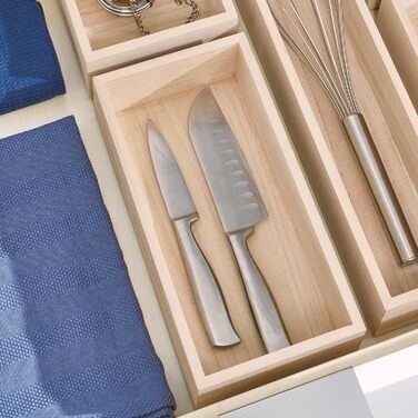 Органайзери для ящиків на кухню iDesign 2 шт. з регульованим розміром, з палісандрового дерева, для столових приборів та кухонного приладдя, бежевий (25.4x12.7x6.9 см)