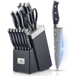 Набір ножів Amegat 14 предметів: кухонний набір з самозаточуванням, нержавіюча сталь, з ергономічними ручками