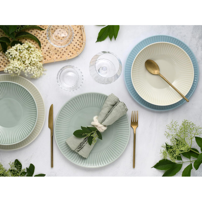 CreaTable Серія Valencia Pastell: 12-ти частинний сервіз для 6 осіб з порцеляни, Made in Europe (кремовий, блакитний, зелений)