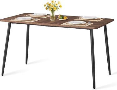 Стол обідній VASAGLE для 4-6 осіб, кухонний стіл у стилі кантрі, 140x75 см, натуральний відтінок горіха + чорний, KDT100KE02