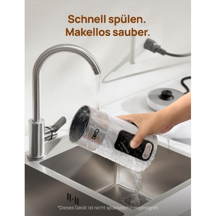 Dreo електричний спінювач молока 8-в-1 для лате арт, 270 мл, з підігрівом, LED, білий