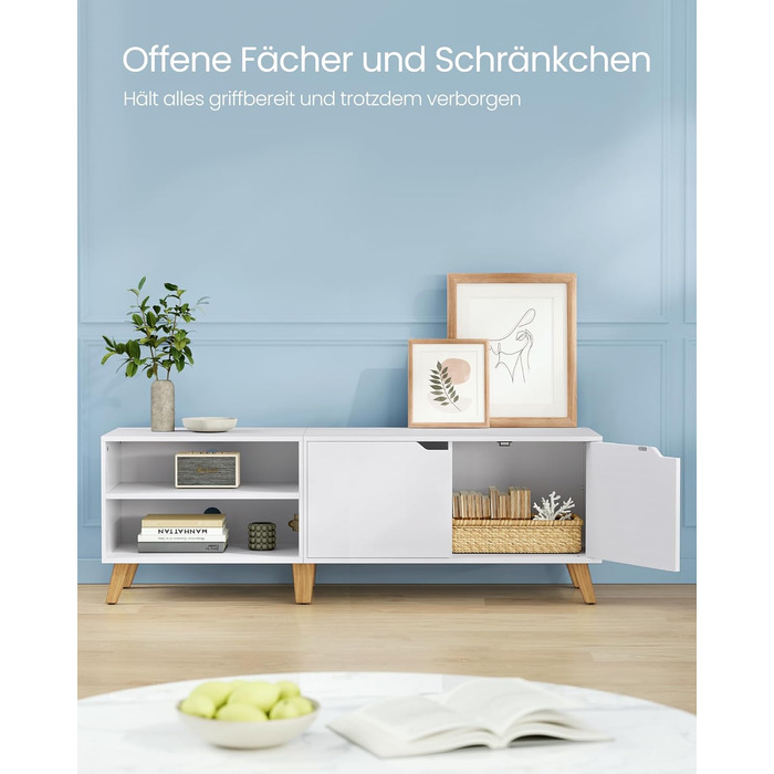 Тумба під телевізор VASAGLE 160 см, біла, з двома дверцятами, для ТВ до 65 дюймів, з регульованими полицями, для вітальні, спальні