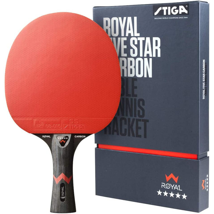 Ракетки для настільного тенісу STIGA Royal 5 зірок Pro Carbon, чорно-червоний комплект з більш ніж 40 кульками для настільного тенісу, білий