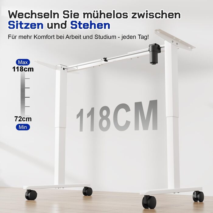 Стіл JUMMICO з регулюванням висоти: міцний каркас, 3 пам'яті, для сидіння та стояння (білий), 100 x 160 см