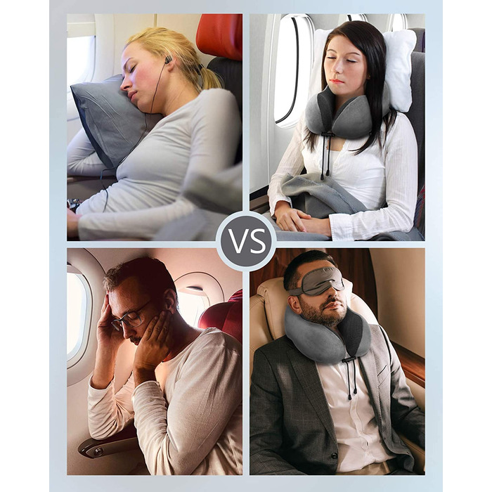 Подушка для шиї Homiee для подорожей: ортопедична, з memory foam, для автомобіля, літака, офісу (сіра)