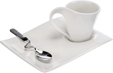 Набір кавовий Villeroy & Boch NewWave Premium Cappuccino, 8 предметів на 4 персони, білий, для кавоварки, сумісний з миючим засобом та мікрохвильовою піччю, хвильовий дизайн