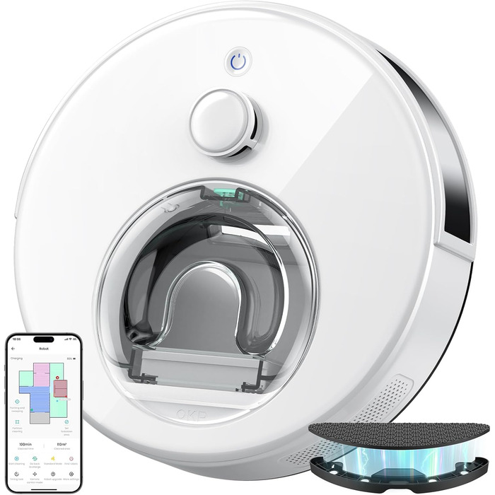 OKP L6 Робот-пилосос з картографією, LiDAR DToF, 6000Pa, 150 хв, зони заборони, WiFi/App/Alexa, тихий, для твердих підлог та шерсті тварин