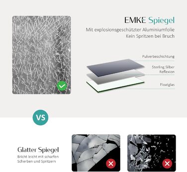 Дзеркало для ванної кімнати EMKE з підсвічуванням 40x60 см, антизапар, 2 кольори світла (тепле/холодне), вимикач-рейка, IP44, енергозберігаюче, захищене від вибуху