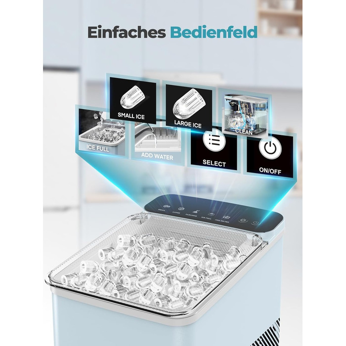 Льодогенератор Fohere портативний самоочисний 14 кг/24год, 2 розміри льоду, блакитний для дому, бару, офісу, кемпінгу зі шкребком та кошиком