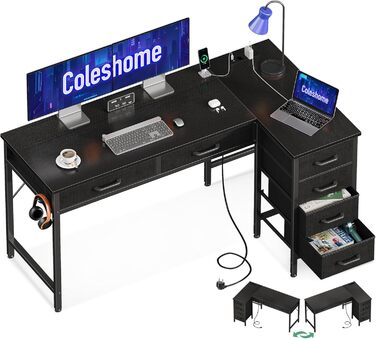 Комп'ютерний стіл Coleshome L-подібний з 6 висувними ящиками, розеткою, білий, 126x80 см