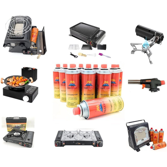 Набір газового пальника Gaskocher для кемпінгу з 8 балончиками бутану 227г, 1-ти вогонь, 2.2 кВт, Piezo запалювання, кейс