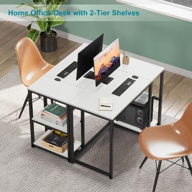 Комп'ютерний стіл WOHOMO білий, 100 см, з місцем для зберігання, для дому та офісу